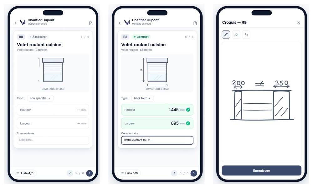 L'application de métrage VeriDoc : saisie des cotes, validation et croquis sur smartphone